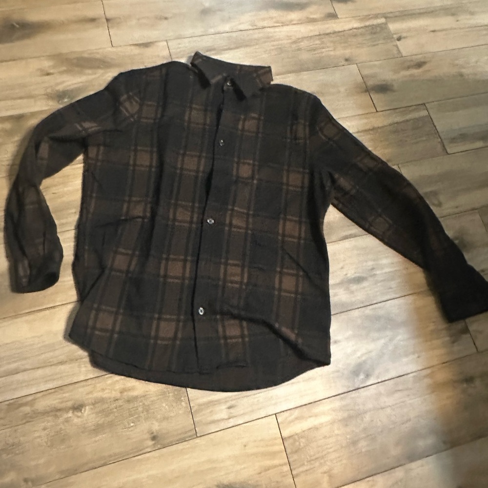 Express Men's Black and Brown Plaid Button-Down Shirt